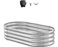 VEVOR Metal Hoogte Tuinbed, 1,2 x 0,6 x 0,3 m Oval Gereedsverzinkt Planters Tuinbox, Open Bodemontwerp, Grote Planters Hoogte Bed voor Groente, Bloemen, Succulents, Verzinkte Kleur