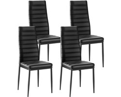 VEVOR Moderne Eetkamerstoel (4 Stuks) Elegante Gestoffeerde Leren Stoel (Draagvermogen 136 KG) voor Eettafels, Ruimtebesparende Keukentafelstoel met Dikke Kussens en Metalen Poten, Zwart Café