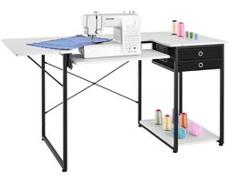 VEVOR Naaitafel, Naaimachinetafel met Opvouwbaar Tafelblad, Verstelbare Plank, Stalen Poten en Lade; Multifunctionele Tafel, Computerbureau voor Thuis, Modestudio, Kunststudio, Onderwijsinstelling