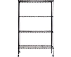 VEVOR Opbergrek met wielen, 4 niveaus verstelbaar, 700 lbs capaciteit, zware garageplanken, metalen organizer, draadplank, zwart 120x45x188 cm voor keuken, bijkeuken, kelder, badkamer