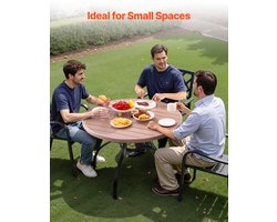 VEVOR Patiotafel Tuintafel Balkontafel (1035 x 720 mm) Gemaakt van koolstofstaal Ronde eettafel voor buiten Tuin Patio Tuin Veranda, Waterdicht, met parasolgat en houtnerf, Draagvermogen 68 kg