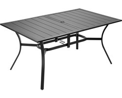 VEVOR Patiotafel Tuintafel Balkontafel (1500 x 960 x 725 mm) Gemaakt van koolstofstaal Rechthoekige eettafel voor tuin, patio, tuin, veranda, waterdicht, met 38 mm parasolgat, draagvermogen van 68 kg Zwart