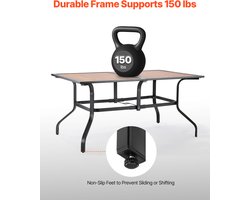 VEVOR Patiotafel Tuintafel Balkontafel (1505 x 960 x 725 mm) Gemaakt van koolstofstaal + DPC-plaat, Eettafel voor tuin, patio, tuin, veranda, waterdicht, met 35 mm parasolgat, draagvermogen van 68,04 kg