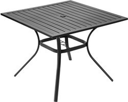 VEVOR Patiotafel Tuintafel Balkontafel (94 x 94 cm) Gemaakt van koolstofstaal Vierkante eettafel voor buiten Tuin Patio Tuin Veranda, Waterdicht, met parasolgat, Draagvermogen 68 kg Zwart