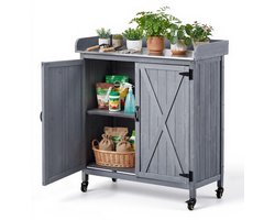 VEVOR Planttafel, Tuintafel, Tuinwerktafel met Onderkast, Blad van Gegalvaniseerd Ijzer & 4 Zwenkwielen, Tuinkast met Ruime Opbergruimte, Bloementafel voor Terras & Tuin, Grijs, 915x405x1015 mm