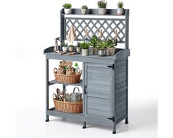 VEVOR Planttafel, Tuintafel, Werktafel met Onderkast, Planken en Houten Blad, Tuinkast, Bloementafel, Verpottafel, Ideaal voor Terras, Tuin en Balkon, Grijs, 1100x460x1470 mm