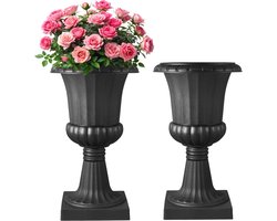 VEVOR Plastic Urn Planters, 40 x 67 cm, 2 Pack Black Classic Flower Pots Front Porch Planters, Indoor & Outdoor Vase voor Bruiloft, Feest, Evenement, Thuis, Podium, Tuin, Balkon, Tuinveranda Decoratie