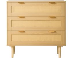 VEVOR Rattan Commode met 3 Laden, metalen Handgrepen & Houten Poten, Moderne Rattan Kast voor Slaapkamer, Woonkamer, Hal (80 X 35 X 77 cm) Kledingkast, Ladekast