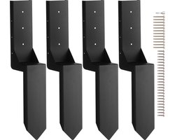 VEVOR Reparatieset voor Hekpaalanker, 4 Stuks Binnendiameter 3,5" x 3,5" Stalen Steunpaal voor Hekpaalanker Grondpin voor het Repareren van Gekantelde Gebroken Houten Hekpaalverpakking