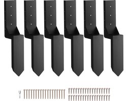 VEVOR Reparatieset voor Hekpaalanker, 6 Stuks Binnendiameter 3,5" x 3,5" Stalen Steunpaal voor Hekpaalanker Grondpin voor het Repareren van Gekantelde Gebroken Houten Hekpaalverpakking