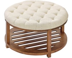 VEVOR Ronde Grote Salontafel (810 X 810 X 476 Mm) Met Massief Houten Opbergplank, Massief Gestoffeerde Voetenbank Met Linnen Voetenbank voor Slaapkamer/Woonkamer, 158,76 Kg, Kleur Linnen