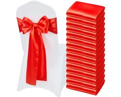 VEVOR Satijnen Stoelriemen met Strikken, 275x17 cm, 50 Stuks, Stoelriemen Om Vast Te Binden, Stoelriemen voor Bruiloften, Feesten, Banketdecoraties, Evenementen, Banketstoelhoezen, Stoelstrikken, Rood