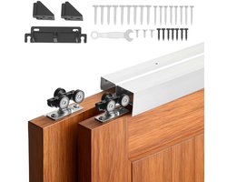 VEVOR Schuifdeurbeslagset 1219 mm, Dubbele Schuifdeurrail van Aluminiumlegering, 2-Deurs Schuifdeursysteem voor enkele Deuren (25–45 mm Dik / 610 mm Breed), Soepele en Stille Werking