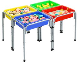 VEVOR Sensorische Tafel, Activiteitentafel met 4 Stations, Verwijderbare Opbergdozen en Antislipvoetjes, Frame van Koolstofstaal, Afgeronde Hoekjes, voor Kinderen van 3-6 Jaar