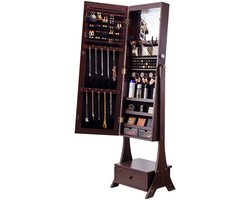 VEVOR Spiegel Sieradenkastje Staande Spiegel met Opbergruimte Passpiegel Bruin