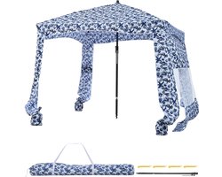 VEVOR Strandcabana 183x183cm, Strandluifel met Zijwanden, UPF 50+ Zonbescherming, Strandpaviljoen met Zandzakken, Donkerblauw Patroon