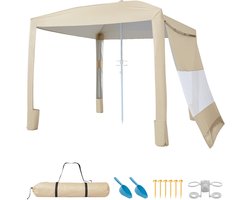 VEVOR Strandcabana, 240x240cm Strandluifel met Zijwanden, UPF 50+ Zonbescherming, Strandpaviljoen met Zandzakken, In Hoogte Verstelbaar en Draagbaar Zonnescherm, Kaki