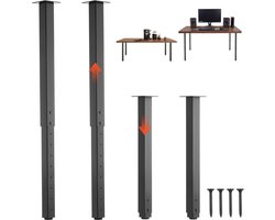 VEVOR Tafelpoten, Set van 4, Meubelpoten 60–100cm In Hoogte Verstelbaar, Tafelpoten Max. 544 Kg, Telescopische Poten van Koolstofstaal, voor Bureaus, Salontafels, Eettafels, Werkbanken, Vierkant