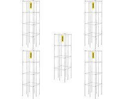 VEVOR Tomatenkooien, 30x30x117cm, Set van 5 Vierkante Plantensteunkooien, Robuuste, Zilveren PVC-Gecoate Stalen Tomatentorens voor Het Beklimmen van Groenten, Planten, Bloemen en Fruit