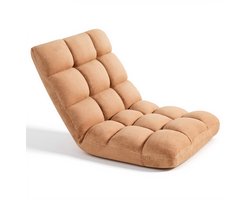 VEVOR Vloerstoel, 14 Standen Verstelbaar, Vloerfauteuil met Rugleuning, Relaxfunctie met Metalen Frame, Schuim- en Koraalvliesbekleding, Multifunctioneel om Te Lezen en Te Ontspannen, Bruin