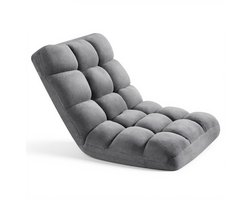 VEVOR Vloerstoel, 14 Standen Verstelbaar, Vloerfauteuil met Rugleuning, Relaxfunctie met Metalen Frame, Schuim- en Koraalvliesbekleding, Multifunctioneel om Te Lezen en Te Ontspannen, Grijs