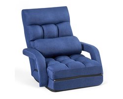 VEVOR Vloerstoel, 5-Voudig Verstelbaar, Vloerfauteuil met Rugleuning, Armleuningen en Kussen, Relaxfauteuil met Metalen Frame, Schuim- en Linnen Bekleding, Om Te Lezen en Te Ontspannen, Donkerblauw