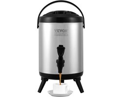 VEVOR Warme en Koude Drankendispenser Drankendispenser 6 Liter Roestvrij Staal Warm- en Koudwaterfontein Grote Drankendispenser Met Kraan voor Koffie, Koude Melk, Water, Sap Etc. GeïSoleerde Kan 1-2 Personen