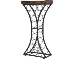 VEVOR Wijnrek voor 15 flessen, vrijstaand flessenrek met een totaal draagvermogen van 20 kg, inclusief glashouder en houten plank, wijnflessenstandaard voor keuken, wijnkelder, bar, woonkamer, zwarte wijnflessenhouder