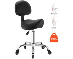 VEVOR Zadelkruk 226,8 kg, in Hoogte Verstelbare Rolkruk, Bureaukruk met Rugleuning, Stille Wielen, Ergonomische Zitting van Pu-Leer, 360° Draaibaar, Ideaal voor Salon, Spa, Bar, Dokterspraktijk, Zwart