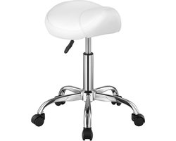 VEVOR Zadelkruk Draaikruk Rolbaar PU Leer Hoogte Verstelbaar Wit 55-71cm