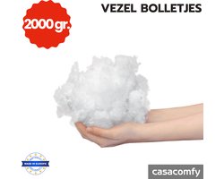Vezelbolletjes , Kussenvulling, 2000 gr, Navulling kussen , Hoge kwaliteit , Polyester, Donszachte, Wit, kussenvulling - knuffelvulling - opvulmateriaal - vulling voor knuffels - vulling voor kussens