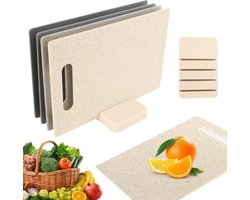VH Supplies® Snijplankenset met Houder - 4-delige Snijplankenset - Serveerplank - Borrelplank - 29L x 19B x 4D cm - Kunststof