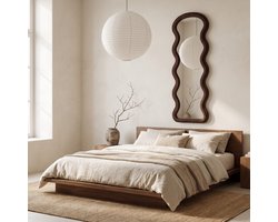 VHOREC Golvende Passpiegel 160x60 cm - Wavy Spiegel met Zachte Stoffen Rand - Koffiebruin - Staand en Hangend