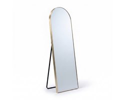 VHOREC Passpiegel Boogvorm 163x53 cm - Gouden Vloerspiegel en Wandspiegel - Aluminium Lijst - Staand of Hangend - Gehard Veiligheidsglas