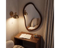 VHOREC Wandspiegel Organische Vorm 90x60 cm - Onregelmatige Spiegel met Houten Lijst - Walnoot - Hal en Woonkamer