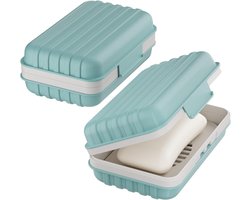 VHV 2 stuks - Zeepbakje - Zeephouder - Zeepdoos - Zeepdoosje met Deksel - Draagbare Bar Zeepetui - Badkamer Accessoires - Reisformaat Toiletartikelen - voor vakantie en reizen - 12*7.6*5cm - PP - Blauw