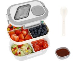 VHV - Broodtrommel - Lunchbox - Broodtrommel kinderen - Lunchbox volwassenen - 1200 ml - Lunchbox voor kinderen en volwassenen - Met 3 compartimenten - Lekvrij - BPA-vrij - Vaatwasmachinebestendig - Voor school - Picknicks en werk - Wit
