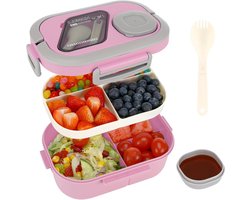 VHV - Broodtrommel - Lunchbox - Broodtrommel kinderen - Lunchbox volwassenen - 1200 ml - Lunchbox voor kinderen en volwassenen - Met 3 compartimenten - Lekvrij - BPA-vrij - Vaatwasmachinebestendig - Voor school - Picknicks en werk - Roze