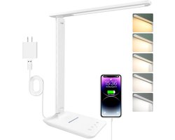 VHV Bureaulamp LED - Bureaulamp - Tafellamp - Daglichtlamp - LED leeslamp - Met USB-oplaadpoort - 5 lichtstanden - Touch-bureaulamp - opvouwbare spikelamp - voor studie, , kantoor, nachtkastje - Wit