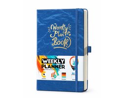 VHV-Dagelijks Notitieboek A5 - 145x210 mm - Luxe Koningsblauwe Fluwelen Agenda met Foliedruk, Elastische Sluiting, Stickervellen en Dagelijkse Planning voor Werk, Studie en Persoonlijke Doelen - Koningsblauw