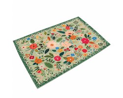 VHV - Deurmat - Machinewasbaar - Antislip laagpolig vloerkleed - 80 cm - Groen - Vintage patroon - Boho-stijl - in de keuken