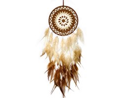 VHV - Dromenvanger - Wanddecoratie - Hangdecoratie - Dromenvanger met veren - Gehaakte dromenvanger - Slaapkamer decoratie - Achtergrond muurdecoratie - Voor woonkamer - Voor slaapkamer - Voor cadeau