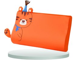VHV Ergonomisch Kinderkussen met Schattig Diermotief - Ademend & Hypoallergeen Peuterkussen - 100% Puur Katoen en Linnen - Ideaal voor Kleuterschool, Thuis & Reizen - Oranje kleur