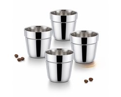 VHV - Espresso Kopjes - Dubbelwandige roestvrijstalen koffiekopjes - set drinkbekers - Voor espresso en koffiebar