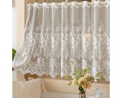 VHV - Gordijnen - Vitrage - Valletje - Set van 2 - Kant - Geborduurd - Landelijk - Voor keuken en woonkamer - Lichtdoorlatend - 140*70cm - Stijl 2 - Wit