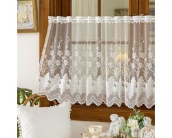 VHV - Gordijnen - Vitrage - Valletje - Set van 2 - Kant - Geborduurd - Landelijk - Voor keuken en woonkamer - Lichtdoorlatend - 180*70cm - Stijl 1 - Wit