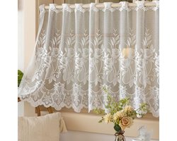 VHV - Gordijnen - Vitrage - Valletje - Set van 2 - Kant - Geborduurd - Landelijk - Voor keuken en woonkamer - Lichtdoorlatend - 180*70cm - Stijl 2 - Wit