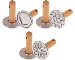 VHV-Koekjesstempel - Koekjes Vormen - Bakvorm - Uitsteekvormpjes - Koekjesvorm - Set van 3 - Met houten handvat - Metaal - Voor koekjes, zelfgebakken brood - Keukenaccessoires