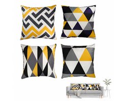 VHV - Kussenhoezen 40 x 40 cm - Set van 4 gele geometrische hoezen met ritssluiting - voor binnen en buiten