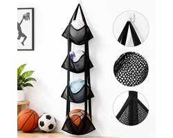 VHV - Meerlaagse hangende gaas opbergtas - 4-laagse over-de-deur opbergtas voor ballen - Wandrek opbergrek voor sportballen - Geschikt voor het opbergen van basketbal, voetbal, tassen, snoep en speelgoed
